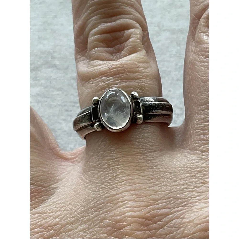 Vintage 925 Sterling Silver Moonstone Ring Size 8 Estate Jewelry